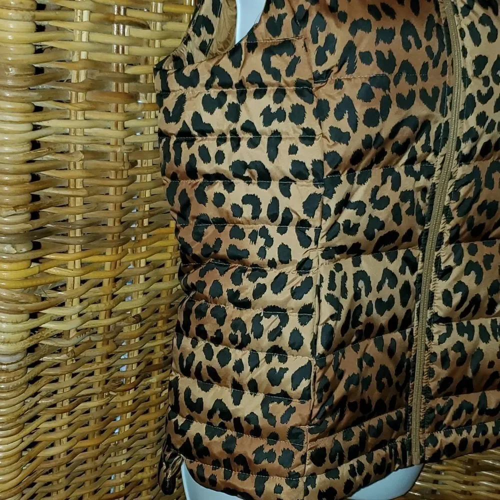 Lands End Down Puffer Leopard Vest S NEW